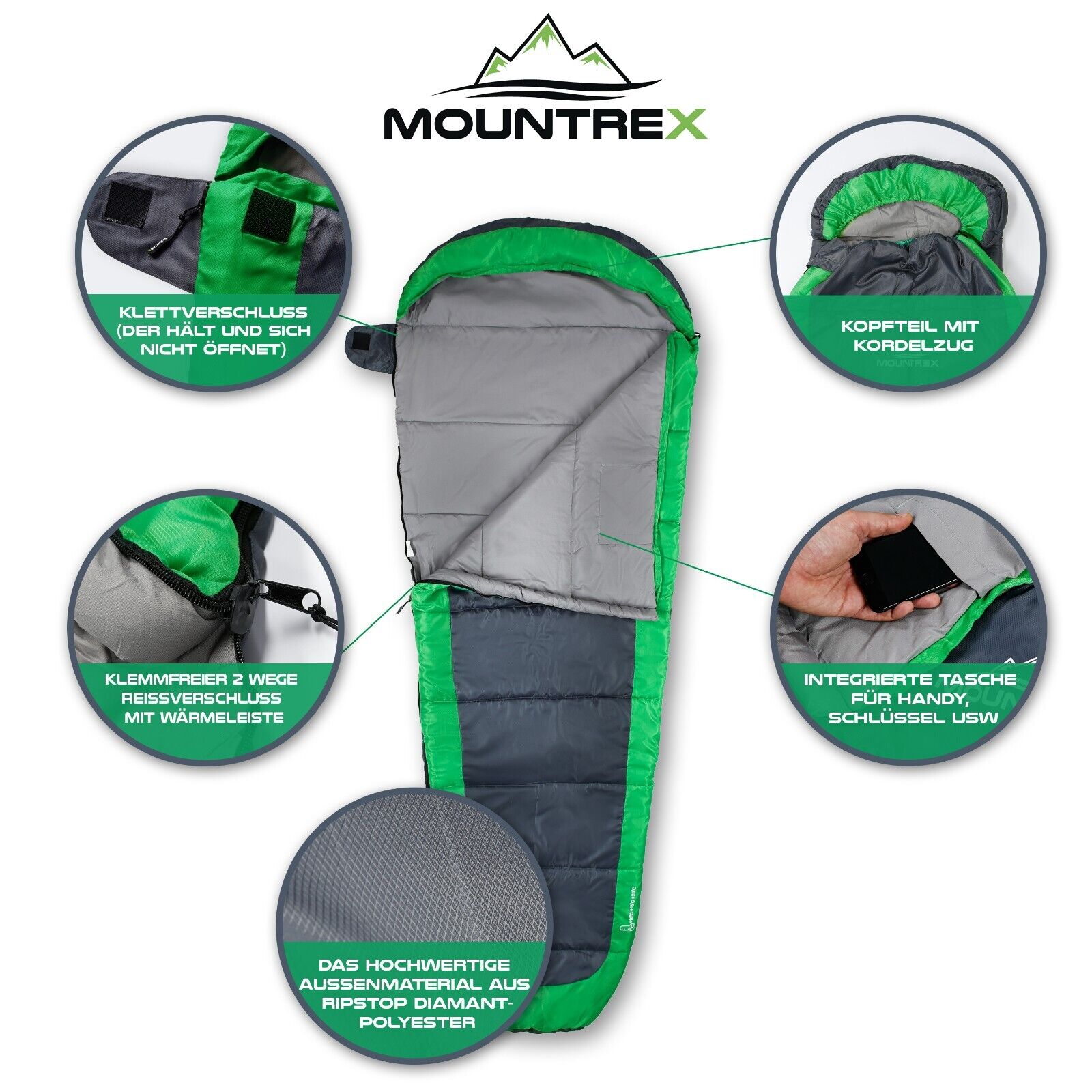 MOUNTREX Schlafsack - Sommerschlafsack - Ultraleicht Kleines Packmaß (850g)