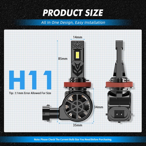 H11 H8 LED Headlight Bulbs 6000K Super White Low Beam For Citroën C-Zero 10-20 - Picture 8 of 10