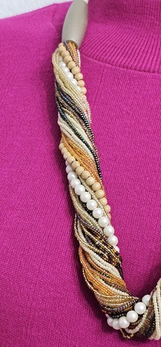 MONIES Collana di perle intrecciate senza marchio molto unica due perline lunghe in legno multicolore - Foto 9 di 14