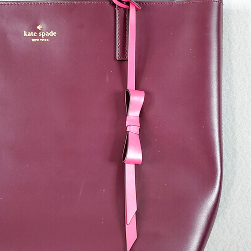 Kate Spade Burgundy leather tote shoulder Bag Purse with Bow P436 Zip Close - Picture 2 of 10