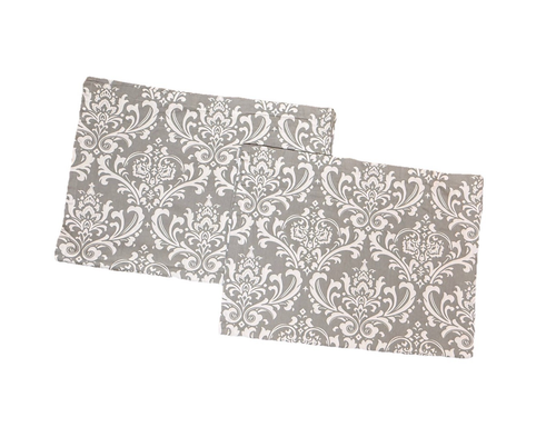 2 Gray White Canvas Curtains Panels Drapes Cotton Damask Print 84 Long Pair - Picture 3 of 4