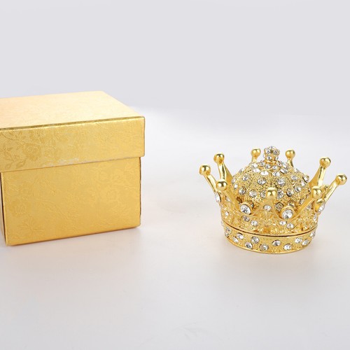 Hand Painted Gold Crown Figurine Jewelry Trinket Box Wedding Favor Cute Gift - Picture 7 of 10