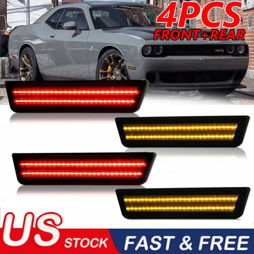 4xSmoked Black Lens Front Rear Side Marker Lights For 2008-2014 Dodge Challenger - Picture 1 of 12
