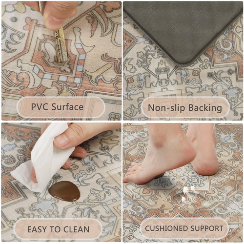 Distressed Kitchen Rugs and Mats Sets of 2 Non Slip Cushioned Anti Fatigue Ki... - Picture 3 of 7