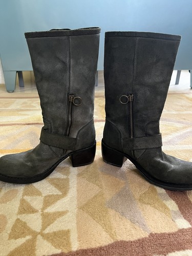 Fiorentini + Baker Eternity Gray Suede Biker Boots Size 38 1/2 - Picture 3 of 8