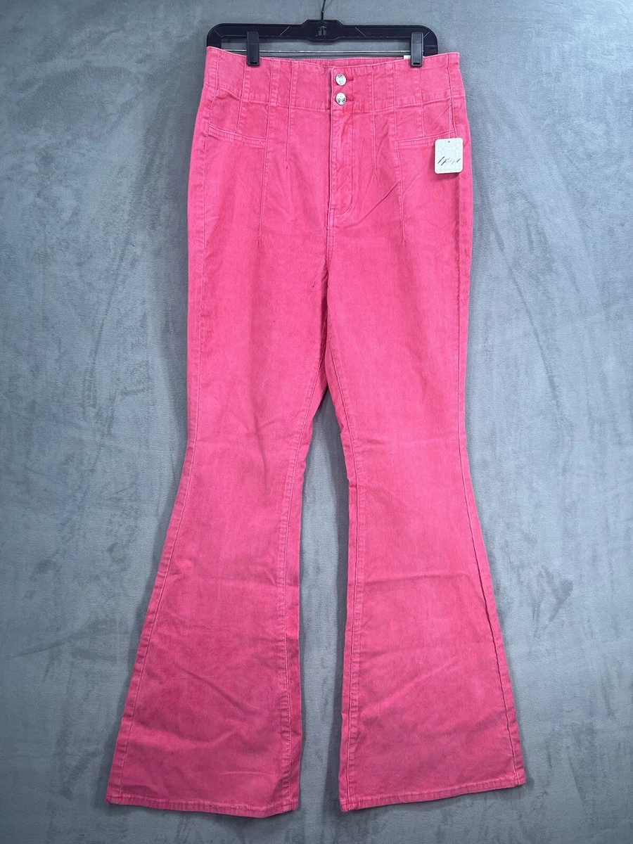 Free People Jayde Cord High Rise Flare Corduroy Pants Size 31 Honey Suckle Pink