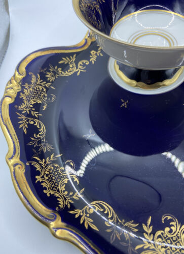 Weimar Germany Rare Tea cup- a Large Plate Cobalt Blue & Gold guilt/Set Of Two - Picture 4 of 16