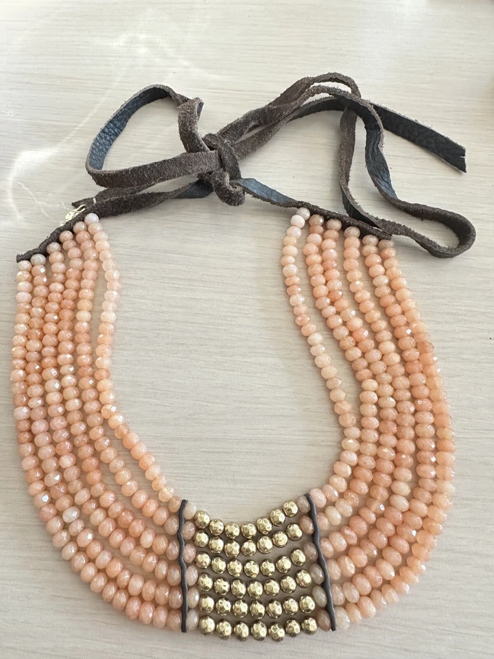 Collar de cuero cornalina facetado con cuentas marca Lucky Foto 2 de 4