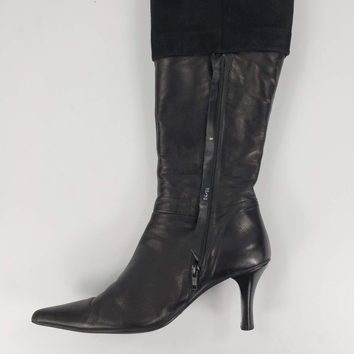 Clarks Knee Boots Black Suede Leather Heels Size 8 - Picture 13 of 16