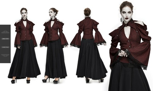 Blusa gótica para mujer de encaje victoriana con mangas de llamaradas steampunk ajustada informal camisas - Imagen 4 de 4