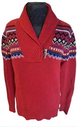 LRL Lauren Ralph Lauren Women's Shawl Collar Fair Isle Cotton Knit Sweater Sz M - Picture 1 of 8