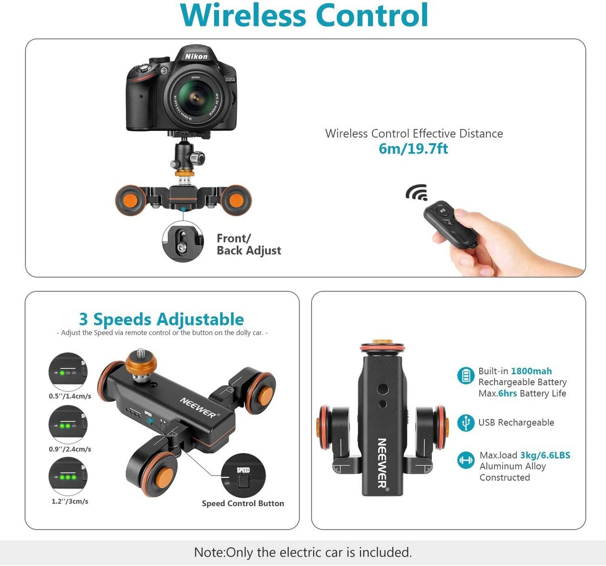 Neewer 3-wheel wireless camera video auto dolly electric track rail slider Black | eBay Neewer 3-wheel wireless camera video auto dolly electric track rail slider Black | eBay