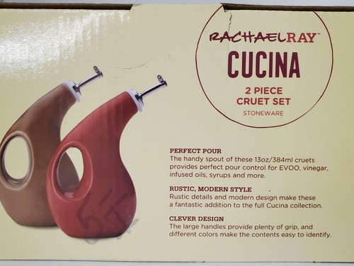Rachael Ray Cucina 2 Piece Modern Stoneware Cruet Set Red and Brown NEW - Picture 3 of 7