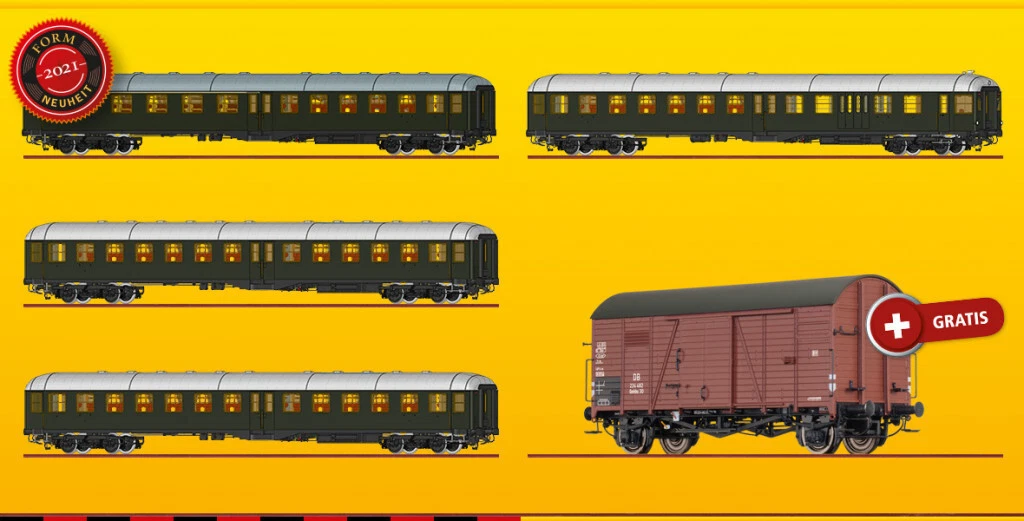 Brawa 45920 Set Personenwagen Mitteleinstiegswagen DB Ep.3 flaschengrün, LED