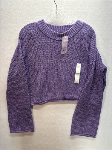 Women’s Wild Fable Long Sleeve Rolled Hem Cropped Sweater Purple L Retail $20 - Picture 5 of 7