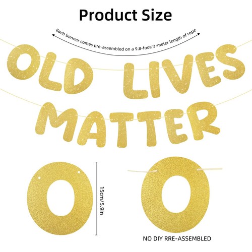 Pre Strung Old Lives Matter Banner 9.8ft Gold Glitter Happy Birthday Party Ba... - Picture 2 of 7