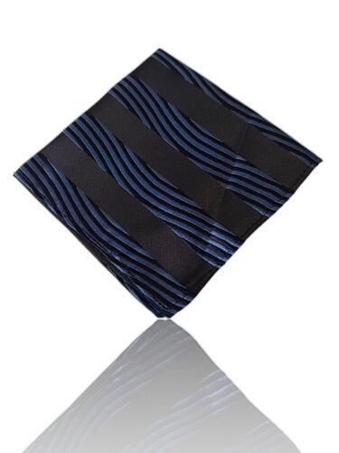 Nwot 100% Silk 9.5" X 9.5" Pocket Square, Blue/Black Striped.
