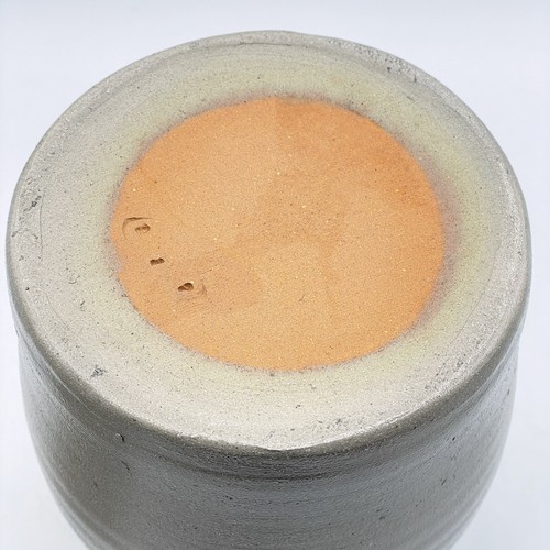 Vasija de gres vintage Rowe Pottery Elkton MD esmaltada en sal azul cobalto con tapa - Imagen 5 de 12