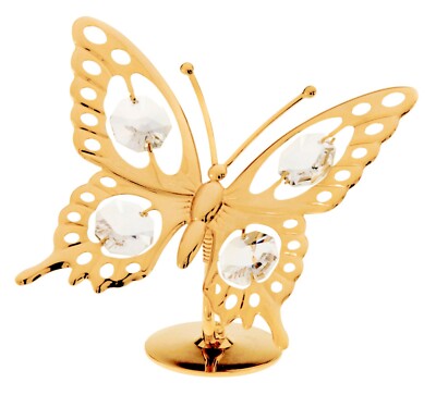 SWAROVSKI CRYSTAL ELEMENT STUDDED BUTTERFLY TABLE DECOR FIGURINE 24K GOLD PLATED