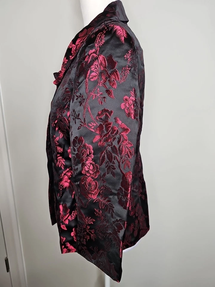 JONES носить красный розовый цветочный жаккард с подкладкой нарядная куртка Blazer верхний размер 8 - Изображение 4 из 4