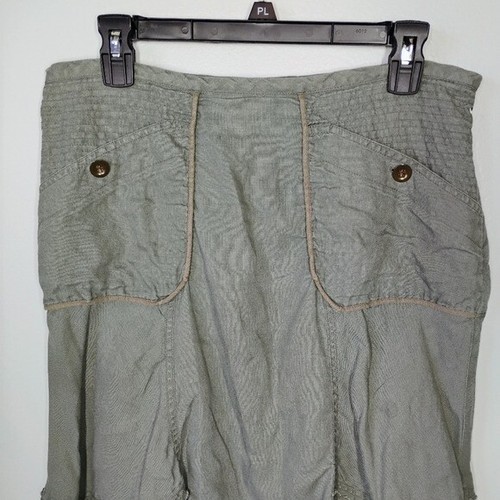 Intuitions Y2K Leinenrock Damen 8 Armeegrün Knielang Militär Grunge - Bild 3 von 14