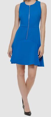 Karl Lagerfeld Paris Womens Blue Zip-Front Scuba-Crepe A-Line Dress Size 2