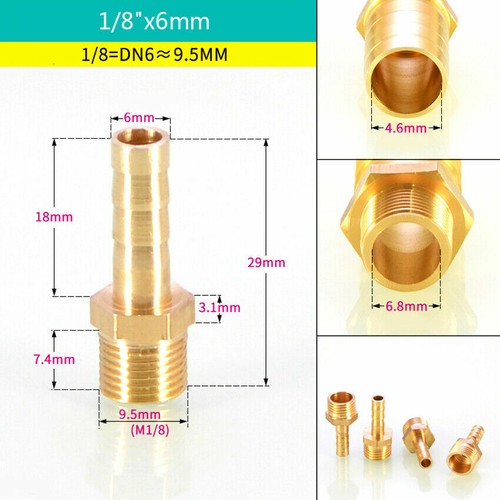 BSP Brass Male Thread Fitting x Barb Hose Tail End Connector For Air Fuel Water - Picture 6 of 24