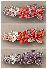 NEW BUTTERFLY  FLOWER BARRETTE CRYSTALS SELECT COLOR FREE USA SHIPPING