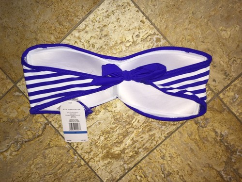 NWT $70 Jessica Simpson Swimsuit Blue Nautical Striped Bandeau Bikini Top Womens - Picture 2 of 2