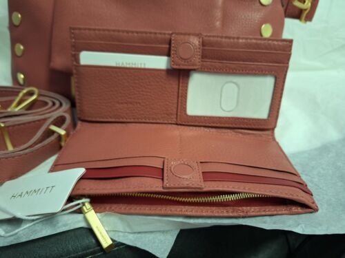 Hammitt VIP Satchel Studded Brushed Gold Leather Rouge Pink with Matching Wallet - Picture 3 of 12
