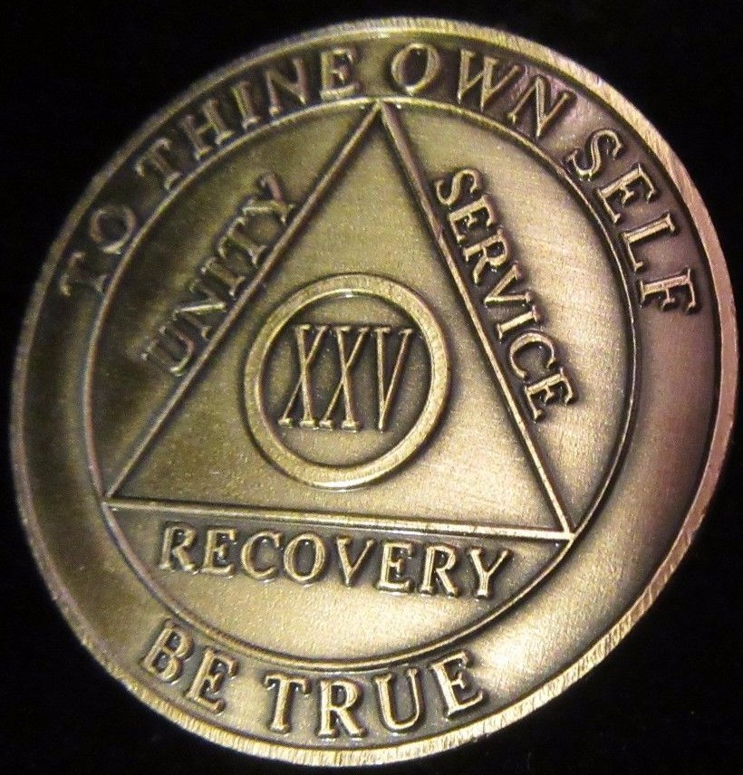 Alcoholics Anonymous AA 25 YEAR Bronze Medallion token Chip Sobriety ...