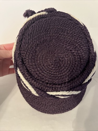 Vintage Hat Navy Blue With Braided White Navy Accent Spunwoven Everitt - Picture 6 of 8