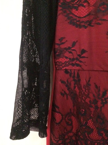 New red floral lace bodycon dress. Long sleeved red lace dress. Size Small - Picture 6 of 7