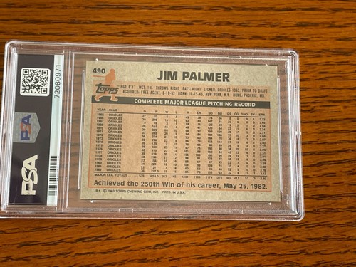 1983 Topps #490 Jim Palmer HOF PSA 9 MINT New Slab - Picture 2 of 2