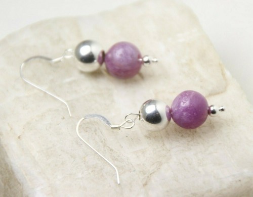 Ruby Deep Red Natural Gemstone 9mm Ball 925 Sterling Silver Earrings 1 1/2" - Picture 6 of 6