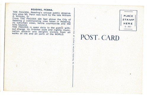 THE PAGOODA Observatory atop Mt. Penn Reading Pennsylvania PA Postkarte - Bild 2 von 2