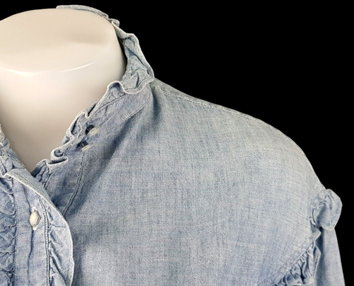 RALPH LAUREN Womans Blue Chambray RUFFLED L/S EVENING SHIRT DRESS - S - RRP £189 - Picture 2 of 14