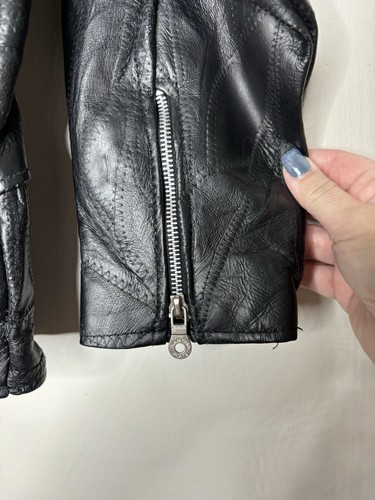 Diamond Plate Black Genuine Leather Motorcycle Jacket 80's Kids Size 10 - Picture 7 of 9
