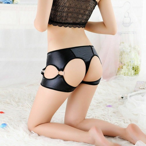 Women Patent Leather Briefs Hollow Out Metal Ring Underwear Sexy Panty Lingerie - Picture 6 of 7
