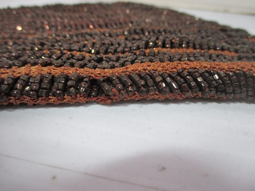 Cartera vintage con cordón de cuentas de vidrio a rayas color cobre con cuentas marrones - Imagen 7 de 12
