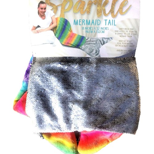 Mermaid Tail Blanket Rainbow Sparkle Flippy Sequins 18x52 inch Soft Plush Throw - Picture 2 of 7