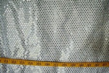 WHITE SEQUINS 3MM ON WHITE METALLIC POLYESTER FABRIC 30X40 INCHES