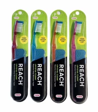 4 Reach Toothbrush Crystal Clean FIRM Bristles Hard Toothbrushes with free Caps