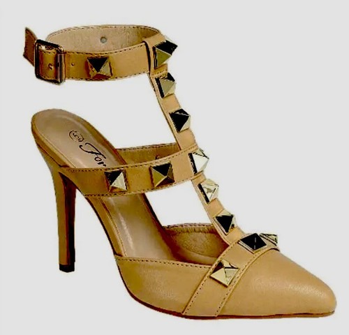 Forever Womens Lilli-49 Ankle Strap Pump Shoes Nude Gold Detail Size 6.5 Dressy - Picture 4 of 7
