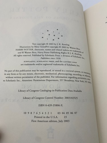 Harry Potter And The  Order Of The Phoenix American 1st Edition 2003 JK Rowling - Picture 2 of 15