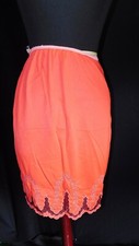 Red vintage Greenco Maid half slip, nylon, Small, Black lace insert