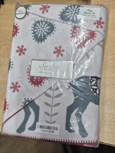 So Soft 100% Brushed Cotton Reindeer Duvet Cover Bedding set King (708) - Picture 3 of 3