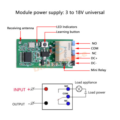 433Mhz DC3V-18V Mini Wireless RF Remote Control Switch LED Lamp Controller New