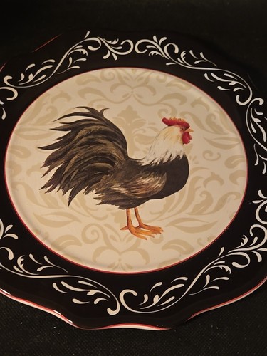Cracker Barrel Susan Winget Rooster Black Scroll Plate 10.5 Daybreak French - Picture 5 of 6