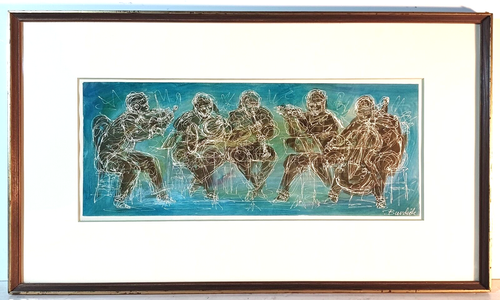 LISTED AMERICAN CHARLES BURDICK SIGNED ORIGINAL WATERCOLOR ORCHESTRA MUSICIANS - Picture 2 of 8